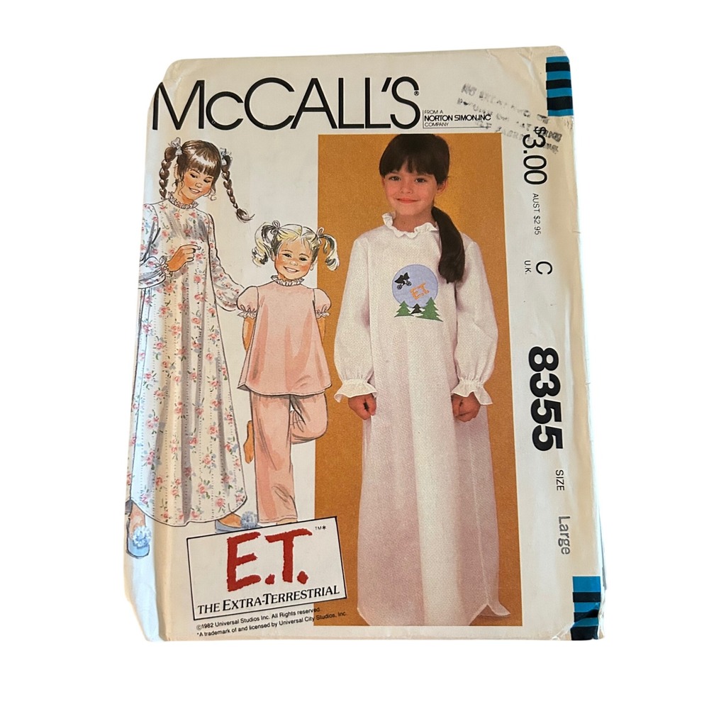 Vintage 1982 McCall's 8355 E.T. Extra-Terrestrial UNCUT Original Transfer HTF